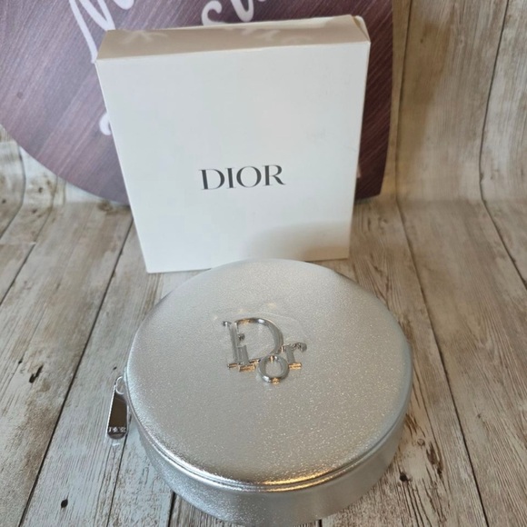 Dior Metallic Silver Round Cosmetic Pouch - NIB